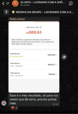 Print de pagamento de R$ 588,84 recebido por aluna